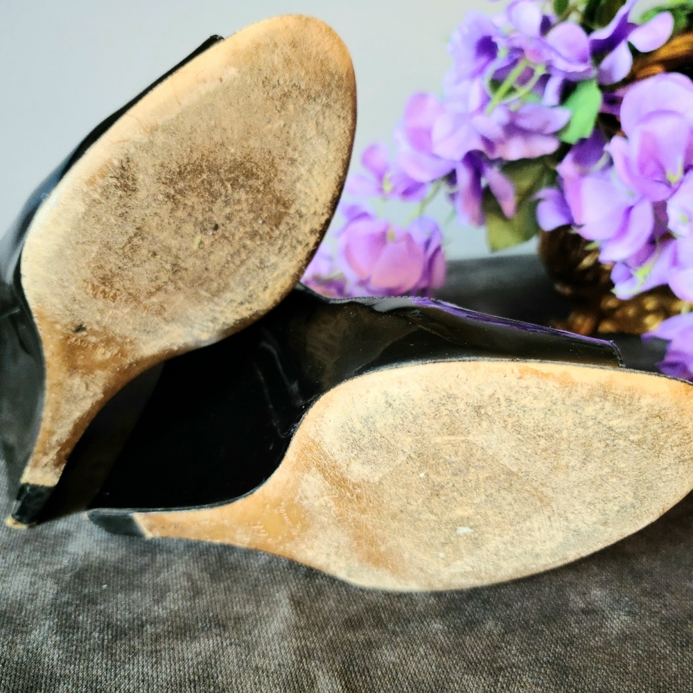 Jimmy Choo Black Patent Leather Wedge Heel Shoes Size 8.5 - Picture 6 of 7